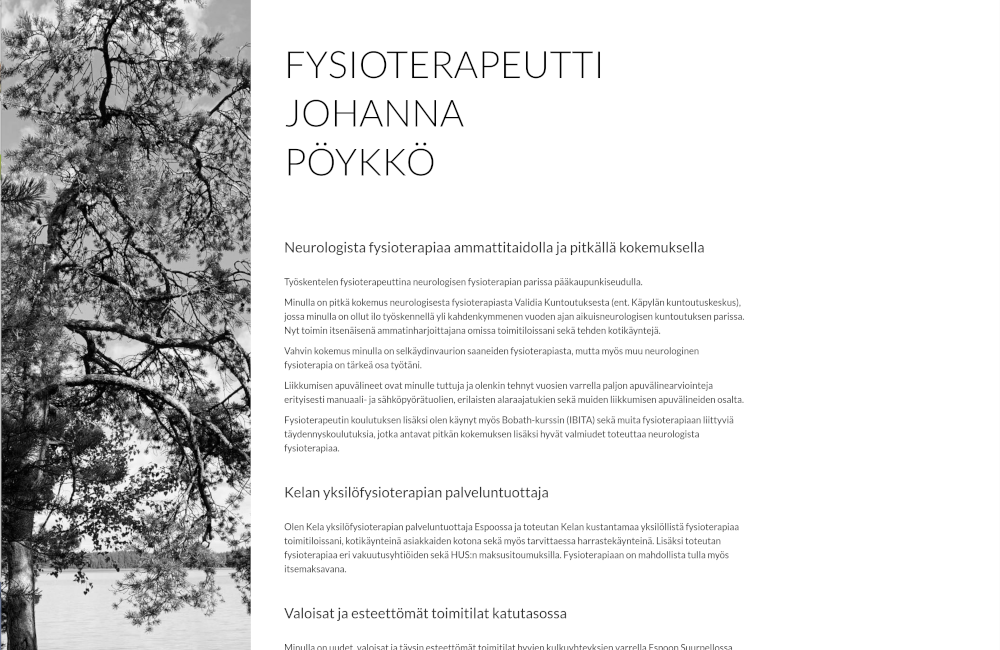 Referenssikuva Fysioterapeutti Johanna Pöykön sivuista